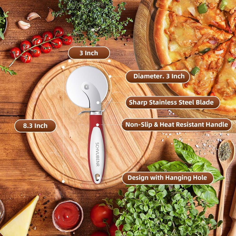 SCHVUBENR Premium Pizza Cutter Wheel - Stainless Steel - Easy to Cut and Clean - Super Sharp Pizza Slicer - Dishwasher Safe - Handles Large and Small Pizza - Corte De Pizza(Red) - Image 5